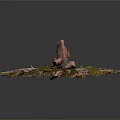 Natural Wood Stone Decorative Surface With Green Moss And Red Rock Texture