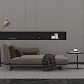Modern Beige Chaise Lounge With Brown Cushions Plaid Blanket And Floor Lamp
