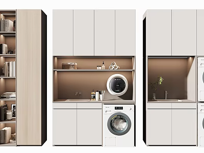 Modern Bathroom Cabinet With Washing Machine Storage Cabinets Built In Lighting And Countertop 3d model