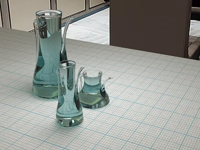 Three Glass Daily Electrical Appliances On Checkered Tabletop With Window Background 3d model