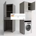 Modern Bathroom Cabinet Unit with Open Shelves Wall Cabinet Drawer and Washing Machine Storage