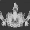 3D Humanoid Character in Blue Armor With Red Feather Headpiece and Number 4