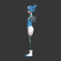 3D Rendered Biological Character With Blue Hair Twin Ponytails Backpack And Outstretched Arms