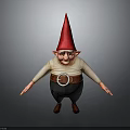 Cute Gnome Character With Red Pointed Hat White Shirt Black Pants On Gray Background