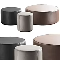 Three Round Leather Ottomans in Black Light Gray and Brown for Living Room