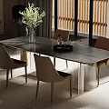 Modern Dining Room Interior With Rectangular Table Beige Chairs And Vase With Greenery 3d model
