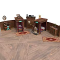Vintage Wooden Furniture Collection with Table Cabinet Chair Drawer Units and Rugs in Room Interior
