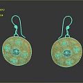 Elegant Golden Earrings With Round Design Red Gemstone And Decorative Patterns 3d model
