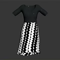 Modern Short Sleeved V Neck Top with Black and White Geometric Pattern Skirt Design