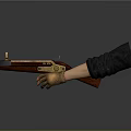 Game Movie Character Hands In Brown Gloves Holding Wooden Metal Crossbow