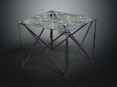 Practical Camouflage Folding Table with Sturdy Metal Frame and Portable Design for Home Use 3d model