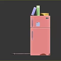 Stylish Pink Double Door Refrigerator With Colorful Books And Yellow Item On Top Design