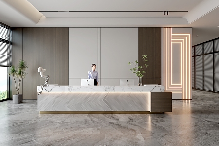 Company Front Desk Background Wall Reception Area Bar Desk Reception Desk Lobby Simple Lobby 3d model