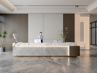 Company Front Desk Background Wall Reception Area Bar Desk Reception Desk Lobby Simple Lobby 3d model