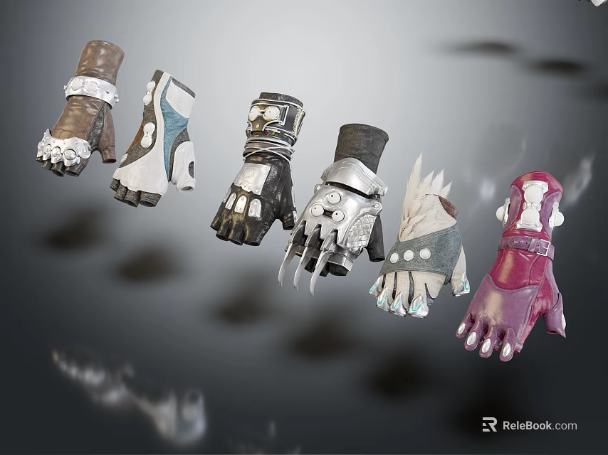 Various Stylish Gloves With Unique Designs And Different Color Patterns 3d model 
