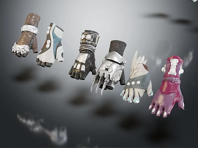 Various Stylish Gloves With Unique Designs And Different Color Patterns 3d model