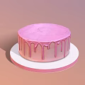 Smooth Pink Cake with Dripping Frosting on White Round Plate Stand