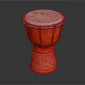 Traditional Red Musical Drum with Intricate Painted Patterns and Artistic Design Elements