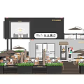 Container Building Cafe Design With Outdoor Terrace Tables Chairs and Green Plants Decoration