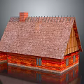 Traditional Rustic Wooden House With Thatch Roof Brick Chimney And Small Windows