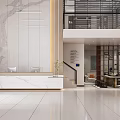 Modern Front Desk Reception Interior Design With Marble Wall And Green Plants 3d model