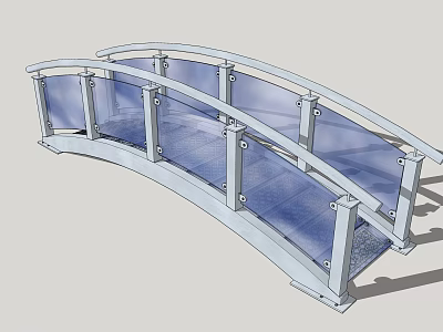 Modern Curved Bridge With Transparent Glass Railings And Metal Frame 3d model