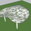 Modern Pergola with Curved Grid Roof and White Support Pillars in Outdoor Setting