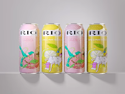 RIO Friday Themed Canned Drinks With Strawberry Lemon Flavors And Colorful Cans 3d model