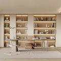 Modern Study Bookcase Desk and Chair 3d model