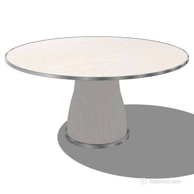 Round Light Wood Dining Table With Metal Edge And Wooden Base Design 3d model 
