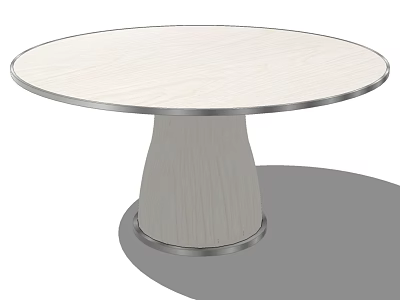 Round Light Wood Dining Table With Metal Edge And Wooden Base Design 3d model