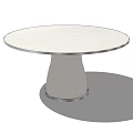 Round Light Wood Dining Table With Metal Edge And Wooden Base Design