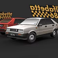 Vintage Alfabetta 1986 Red And Silver Cars With Checkerboard Flags Design