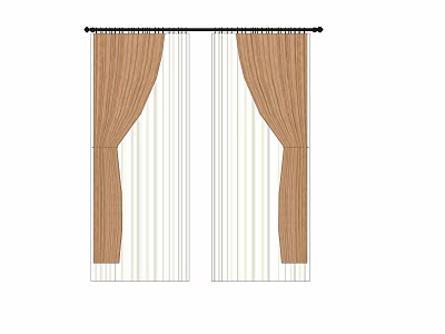 Brown Pleated Curtains With White Sheer Layer For Home Window Design 3d model