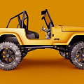 Yellow Open Top Jeep With Large Off Road Tires And Classic Design