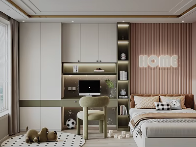 Modern Tatami Bedroom Interior Design With Tatami Bed Desk Bookshelves And HOME Decor 3d model