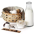 Fresh Eggs In Wicker Basket Milk Bottle Coffee Cup And Beans