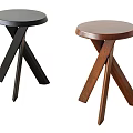 Two Modern Black And Brown Side Tables With Round Tabletop And Crossed Legs
