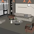 Sofa Coffee Table Combination Multi-person Sofa Coffee Table Single Casual Chair Lazy Sofa Metal Floor Lamp Side Table Jewelry Ornaments 3d model