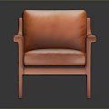 Stylish Modern Orange Leather Armchair With Wooden Frame And Comfortable Seat