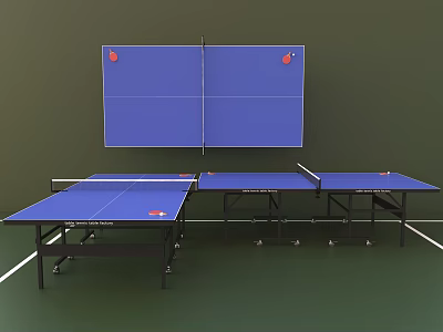 Portable Ping Pong Tables With Blue Tabletop And Black Frames For Indoor Sports 3d model