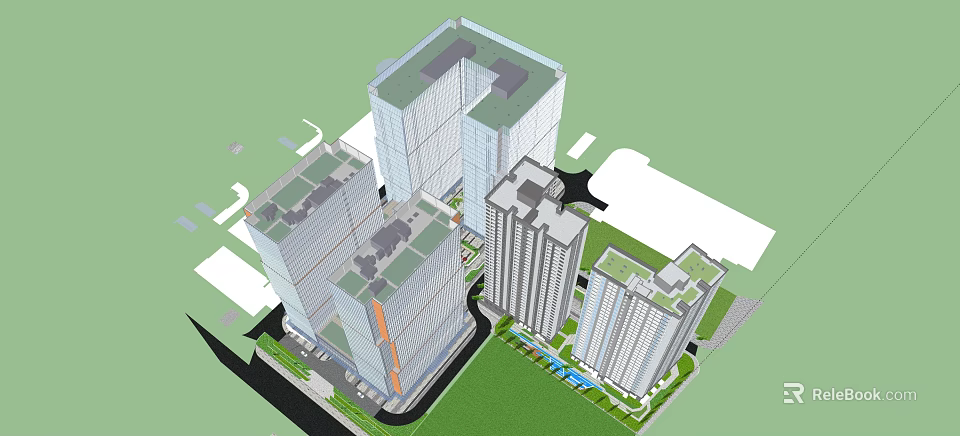Modern High Rise Residential Buildings With Green Spaces And Contemporary Design 3d model 