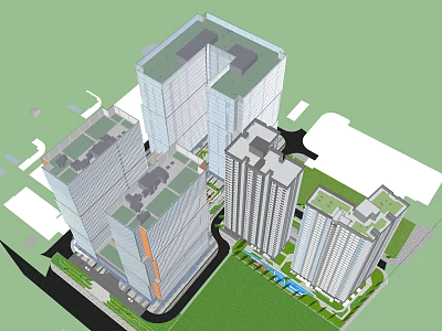 Modern High Rise Residential Buildings With Green Spaces And Contemporary Design 3d model