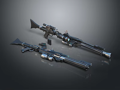 Tactical Sniper Rifles With Scopes Barrels And Modern Design On Dark Background 3d model
