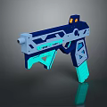 Futuristic Sci Fi Gun 3D Model With Blue Cyan Neon Accents And Geometric Design