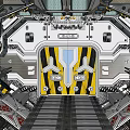 Modern Industrial Equipment Interior With Metal Structure Yellow Black Stripes Control Panels And Metal Floor