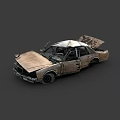 Abandoned Rusted Car With Damaged Body Open Hood And Broken Doors