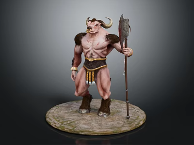 Mythical Minotaur Warrior 3D Model With Muscular Build Leather Belt And Battle Axe 3d model