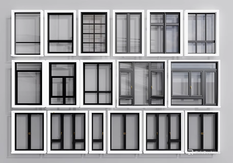 Various Window Styles Display With Different Frame Designs And Glass Types 3d model