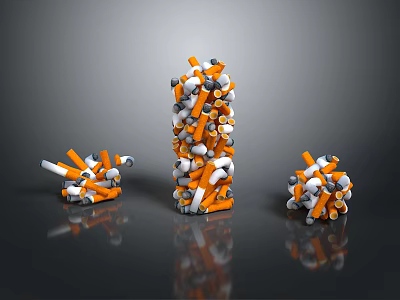 Orange And White Household Batteries Stacked Into Different Shapes With Various Heights On Gray Background 3d model